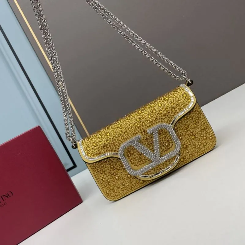 Valentino Yellow Rhinestone Chain Satchel Bag 0227 - Image 4