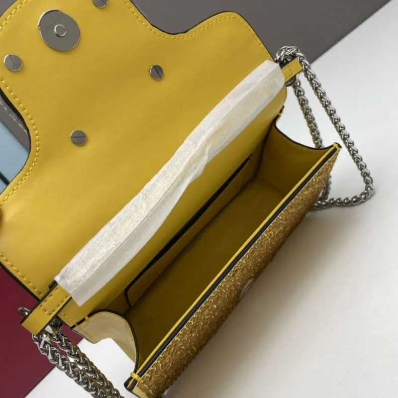 Valentino Yellow Rhinestone Chain Satchel Bag 0227 - Image 7