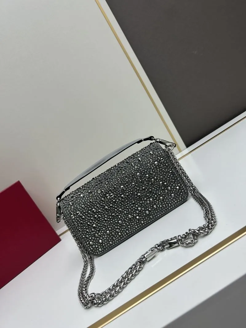 Valentino Crystal Embellished Dark Gray Satchel Bag 711 - Image 3