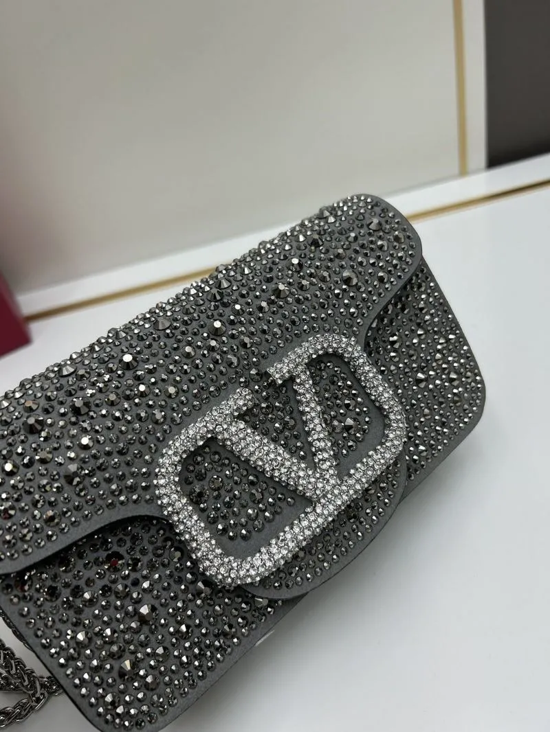 Valentino Crystal Embellished Dark Gray Satchel Bag 711 - Image 4