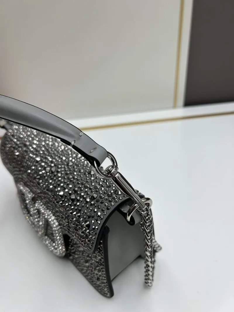 Valentino Crystal Embellished Dark Gray Satchel Bag 711 - Image 6