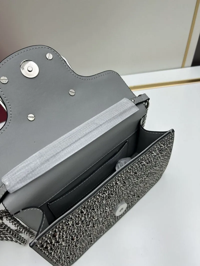 Valentino Crystal Embellished Dark Gray Satchel Bag 711 - Image 7