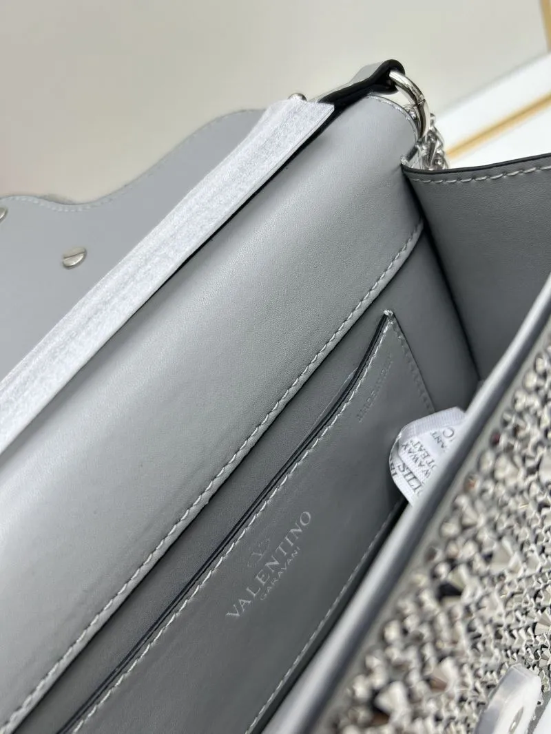 Valentino Crystal Embellished Dark Gray Satchel Bag 711 - Image 8