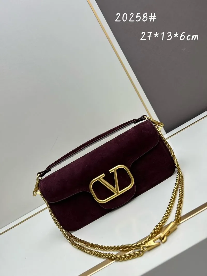 Valentino Burgundy Suede Chain Satchel Bag 20258