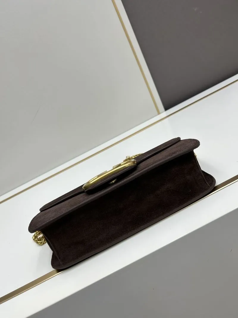 Valentino Brown Suede Chain Satchel Bag 20258 - Image 3