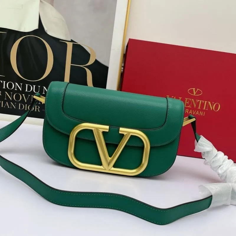 Valentino Green Leather Crossbody Satchel Bag 735
