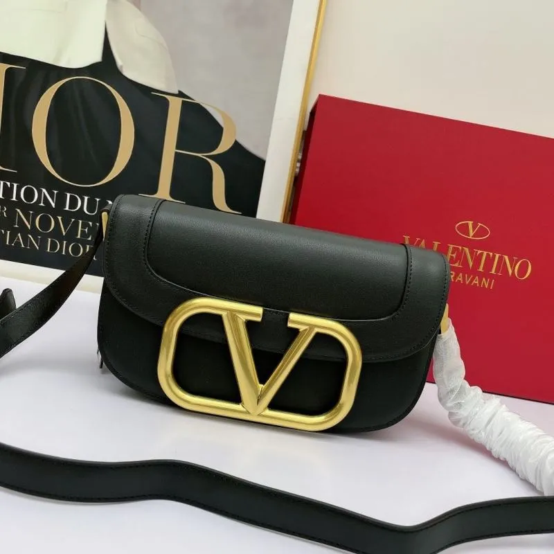 Valentino Black Leather Crossbody Satchel Bag 741
