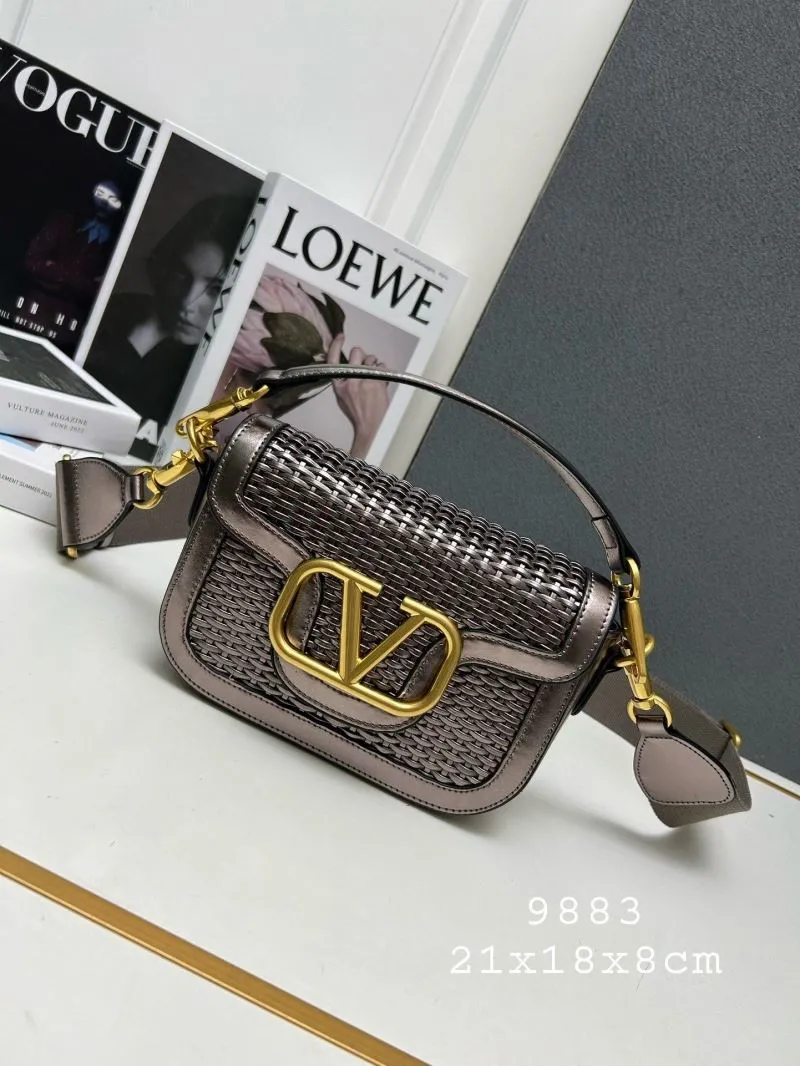 Valentino 9883 Metallic Gray Woven Satchel Bag