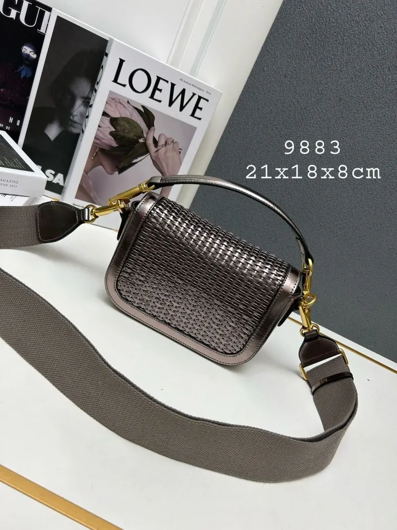 Alternative view of Valentino 9883 Metallic Gray Woven Satchel Bag