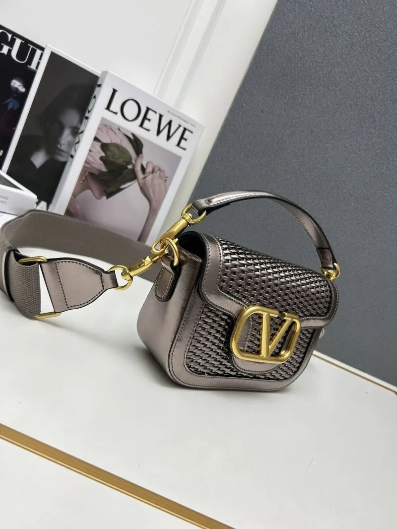 Valentino 9883 Metallic Gray Woven Satchel Bag - Image 3
