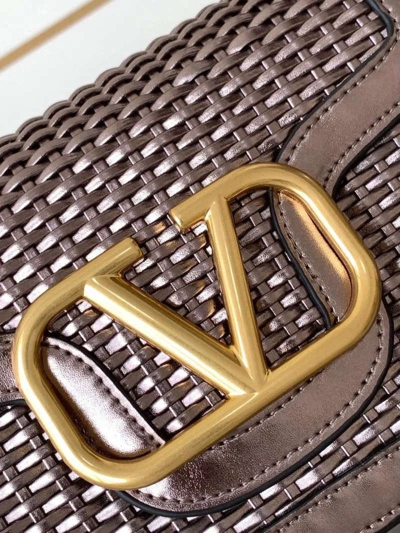 Valentino 9883 Metallic Gray Woven Satchel Bag - Image 4