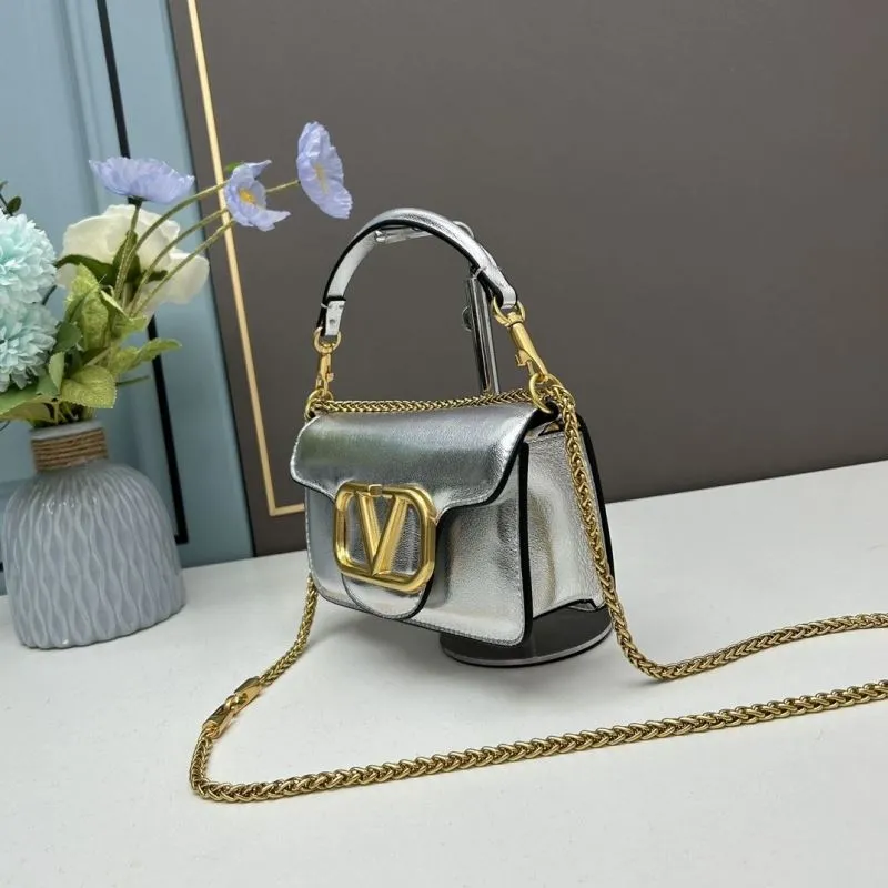 Alternative view of Valentino Small Silver Leather Chain Satchel Bag