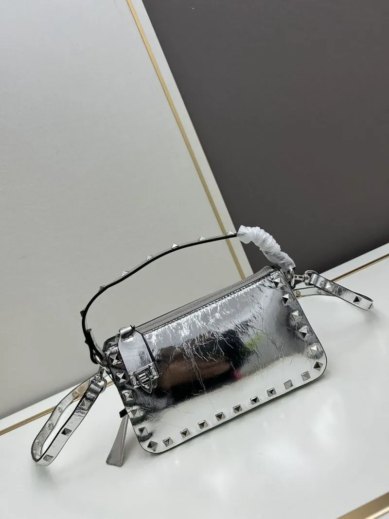 Valentino Silver Studded Satchel Bag 794
