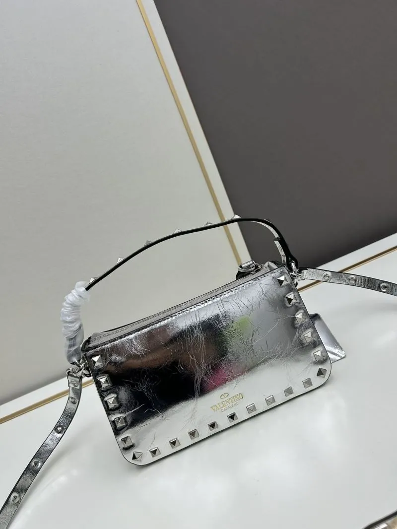 Valentino Silver Studded Satchel Bag 794 - Image 3