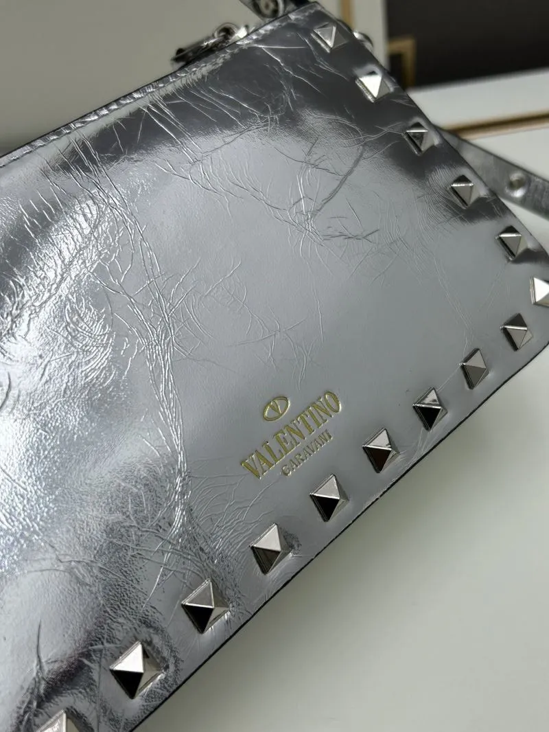 Valentino Silver Studded Satchel Bag 794 - Image 4