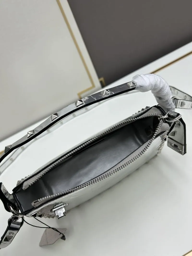Valentino Silver Studded Satchel Bag 794 - Image 7