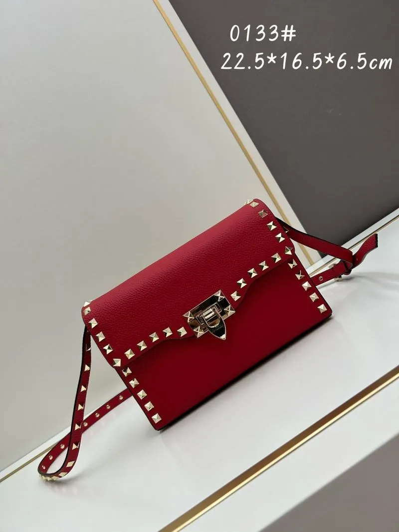 Valentino Red Studded Crossbody Satchel Bag 0133