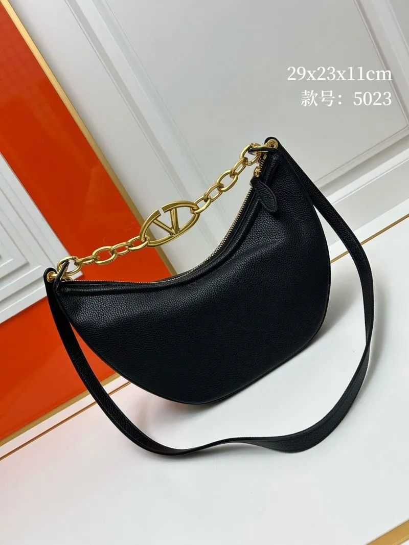 Valentino Black Leather Crescent Satchel Bag 5023