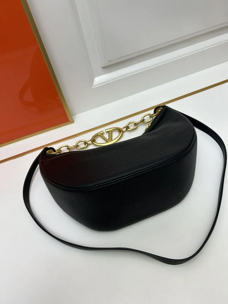 Valentino Black Leather Crescent Satchel Bag 5023 - Image 6