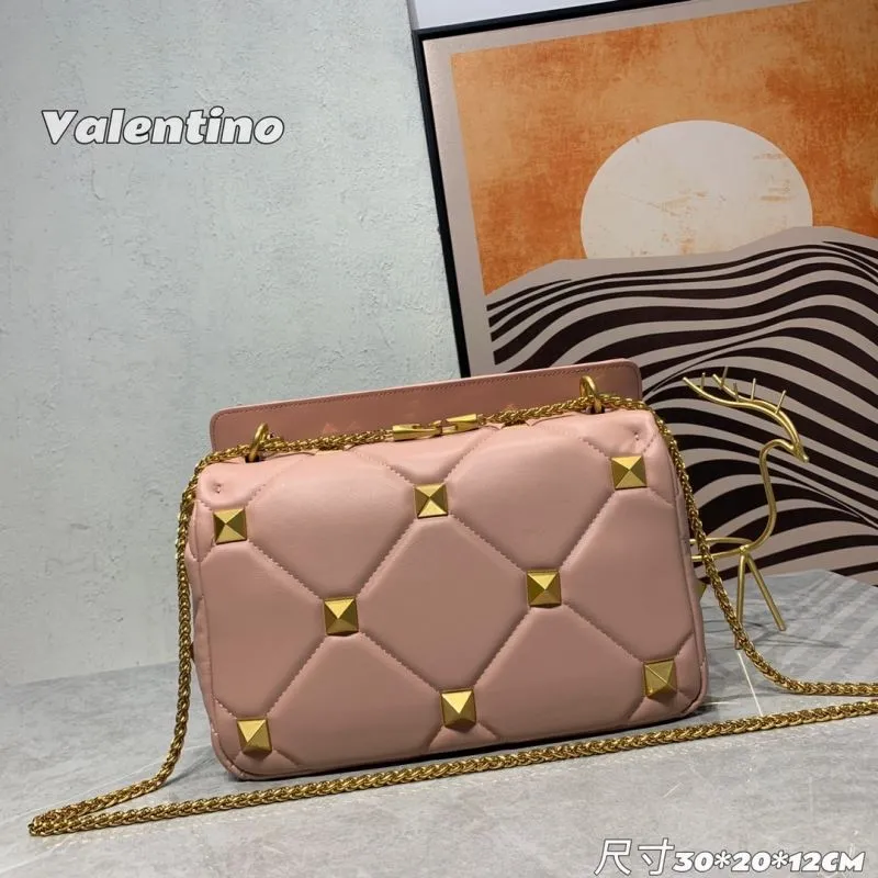 Valentino Pink Gold Studded Chain Satchel Bag 819 30x20x12CM - Image 3