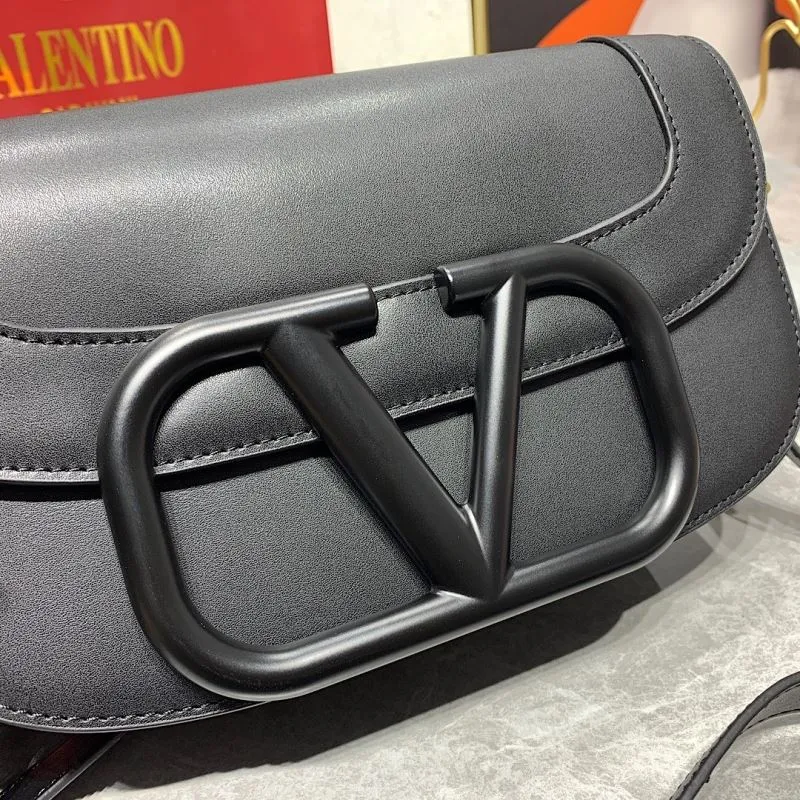 Valentino Black Leather Crossbody Satchel Bag 828 - Image 4