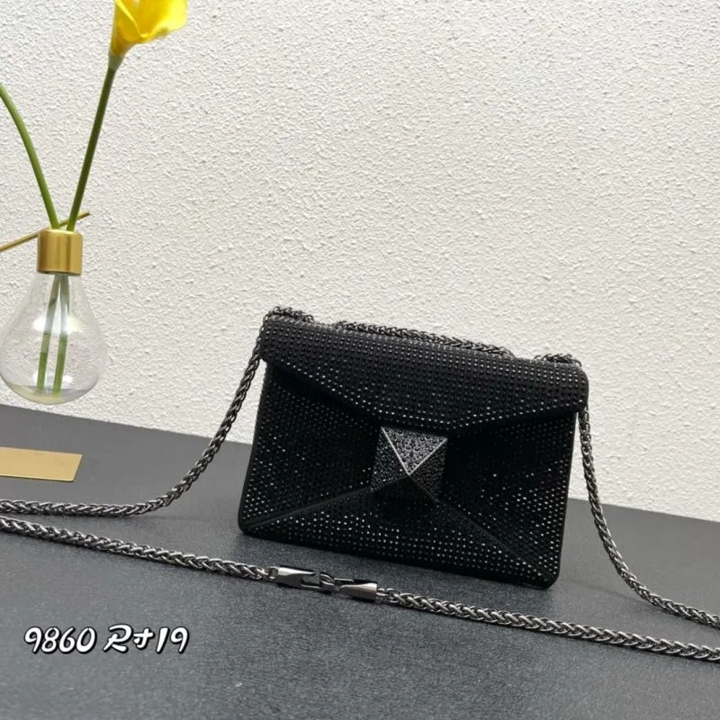 Valentino Black Rhinestone Satchel Bag 9860 Size 19