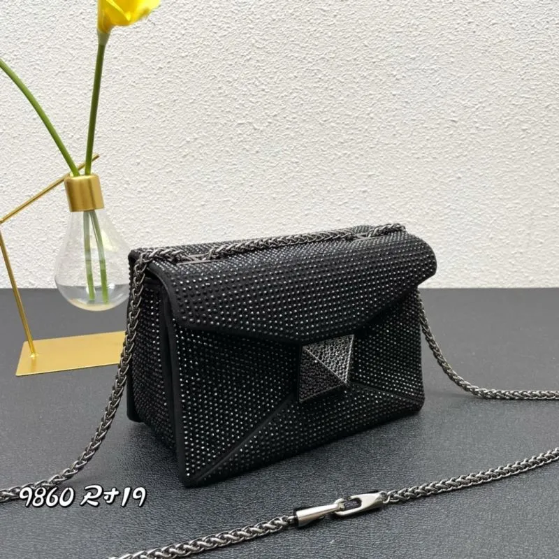 Valentino Black Rhinestone Satchel Bag 9860 Size 19 - Image 3