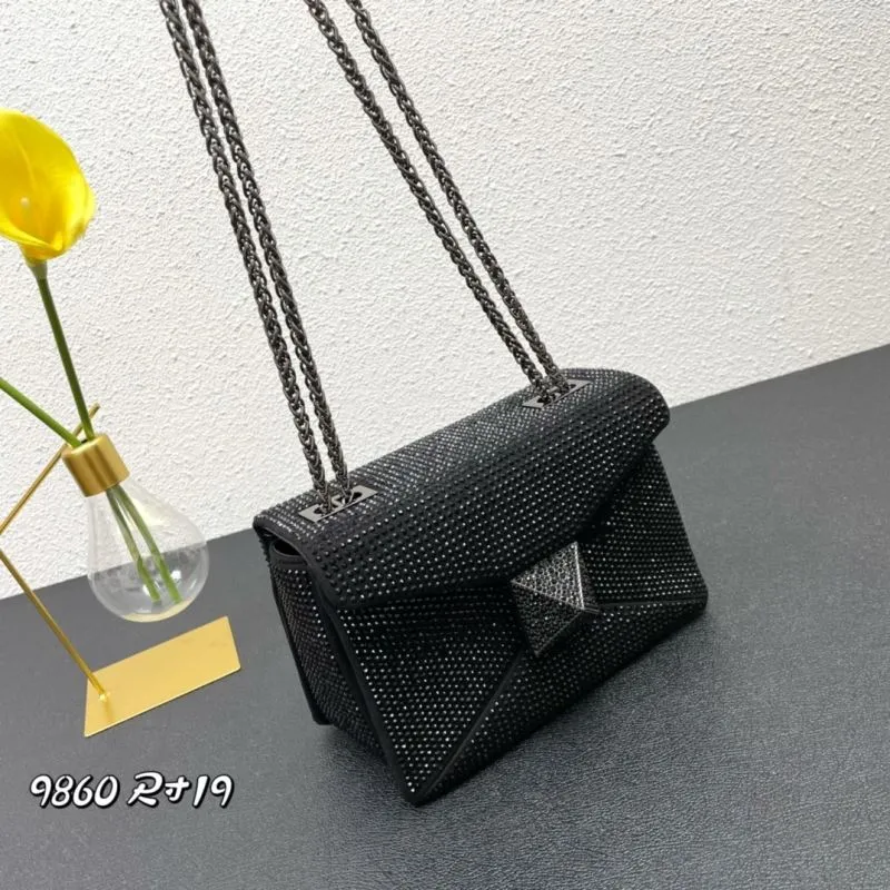 Valentino Black Rhinestone Satchel Bag 9860 Size 19 - Image 4