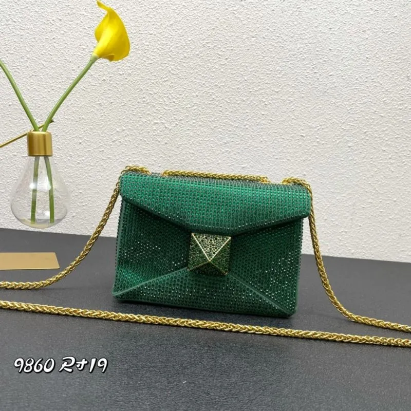Valentino Green Crystal Chain Satchel Bag 9860 Size 19