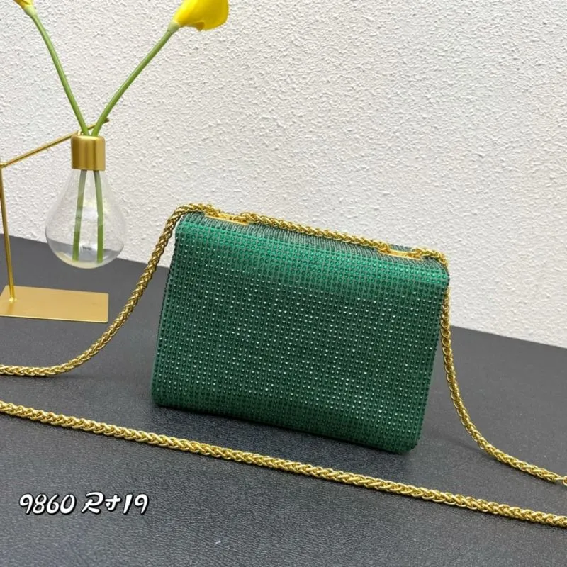 Alternative view of Valentino Green Crystal Chain Satchel Bag 9860 Size 19