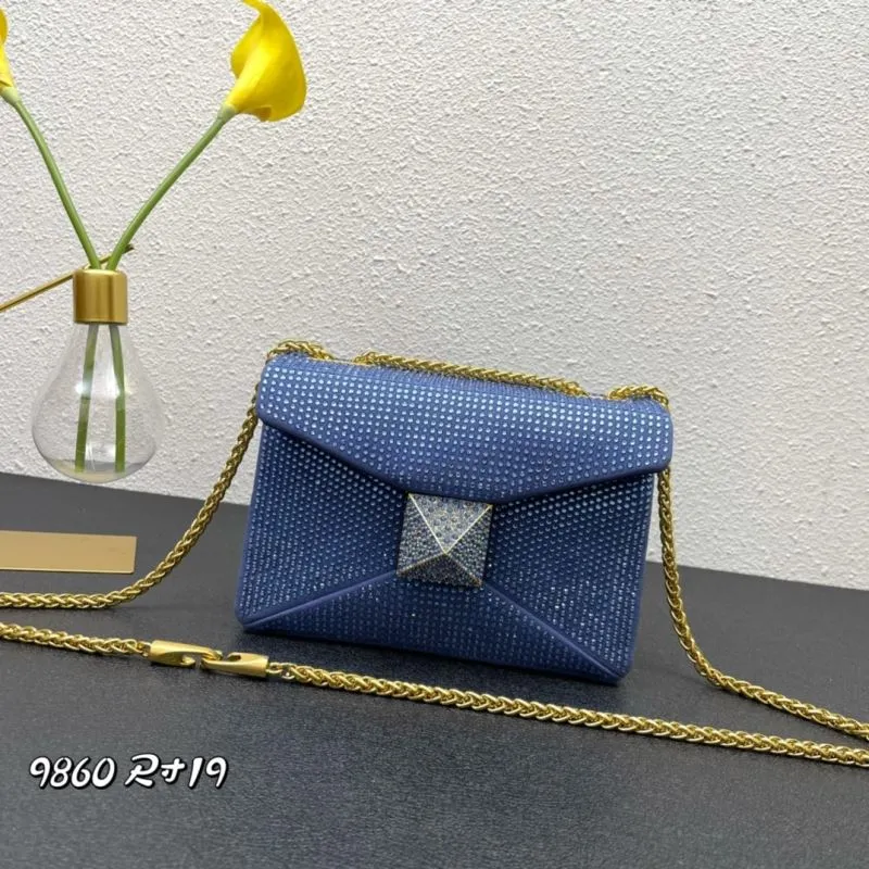 Valentino Blue Crystal Chain Crossbody Bag 9860 Size 19