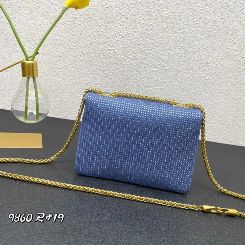 Alternative view of Valentino Blue Crystal Chain Crossbody Bag 9860 Size 19