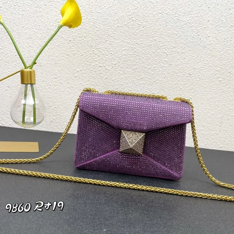 Valentino Purple Rhinestone Satchel Chain Bag Size 19