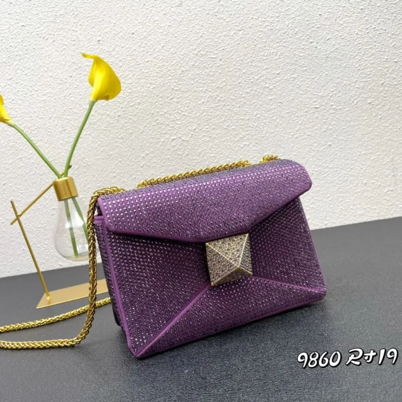 Valentino Purple Rhinestone Satchel Chain Bag Size 19 - Image 3