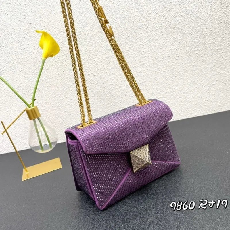 Valentino Purple Rhinestone Satchel Chain Bag Size 19 - Image 4