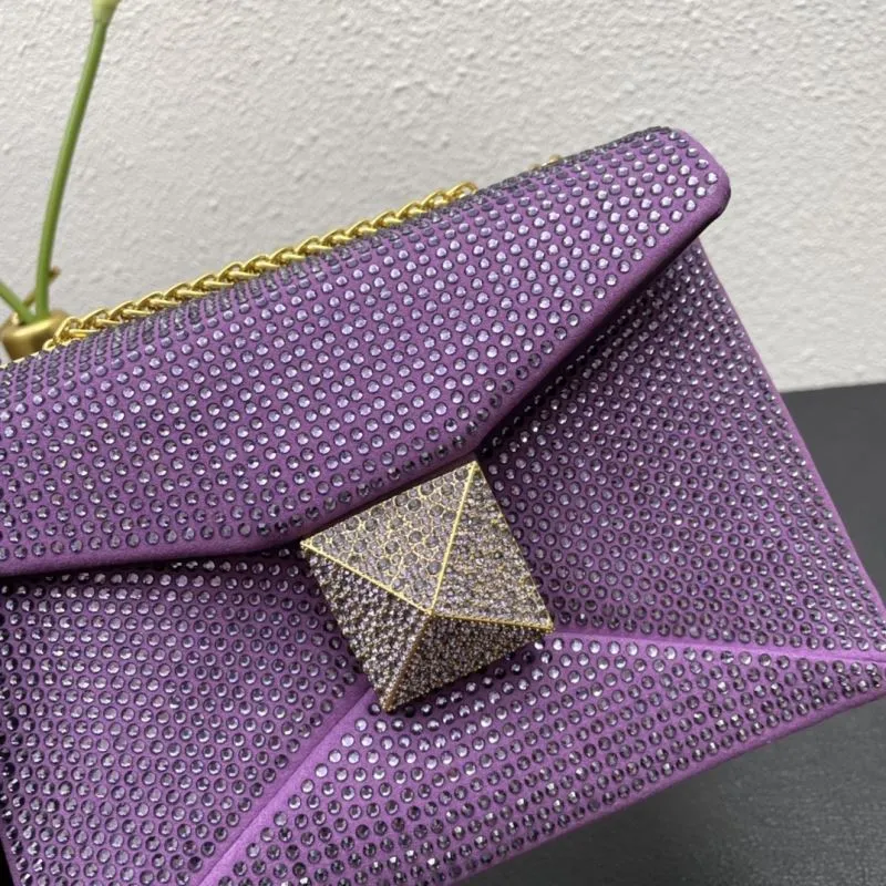 Valentino Purple Rhinestone Satchel Chain Bag Size 19 - Image 5