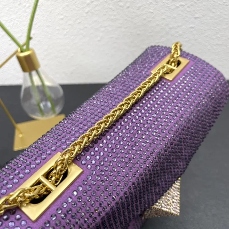 Valentino Purple Rhinestone Satchel Chain Bag Size 19 - Image 6