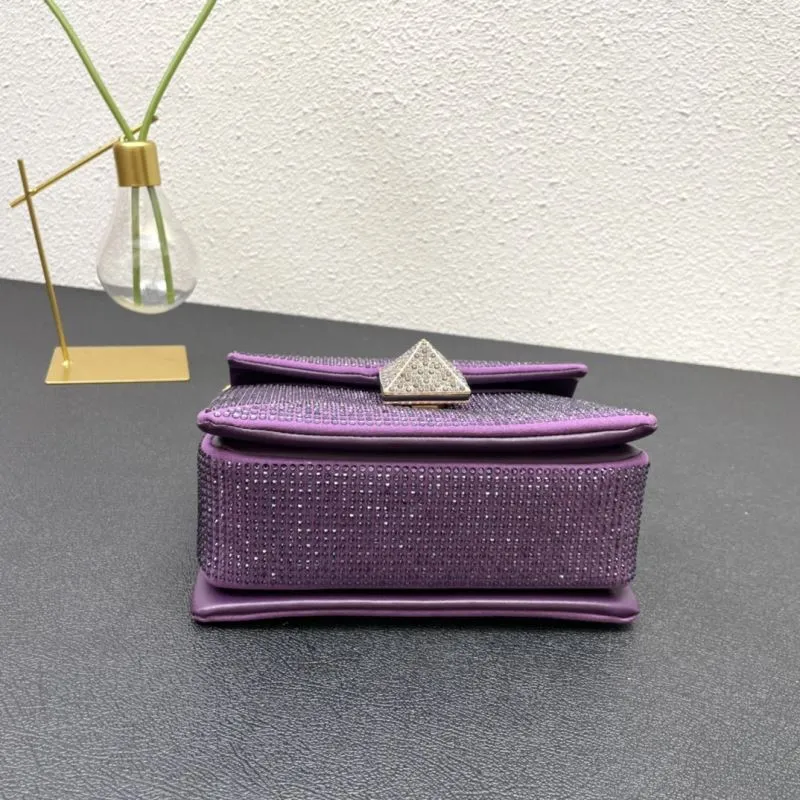Valentino Purple Rhinestone Satchel Chain Bag Size 19 - Image 7
