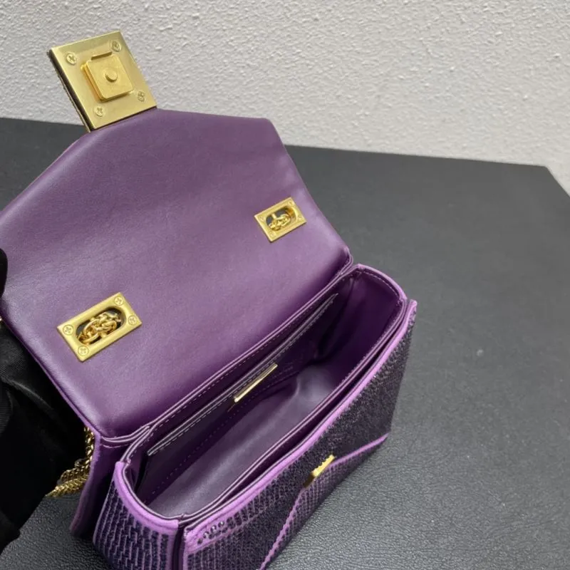 Valentino Purple Rhinestone Satchel Chain Bag Size 19 - Image 8