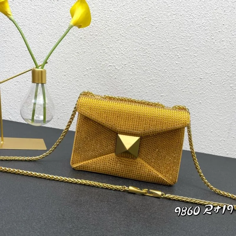 Valentino Gold Crystal Crossbody Satchel Bag 9860 Size 19