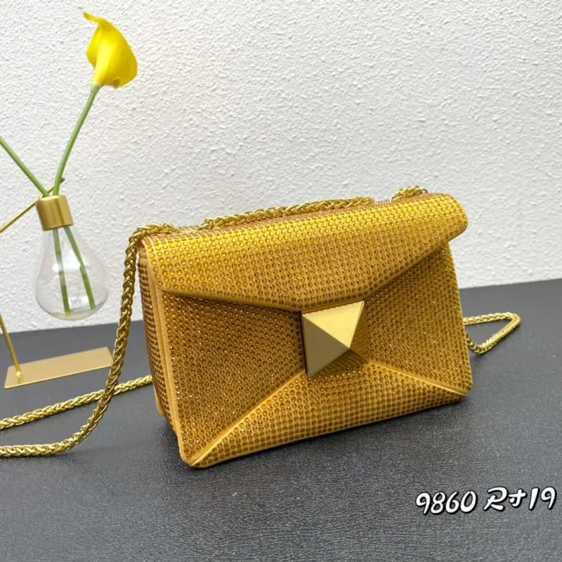 Valentino Gold Crystal Crossbody Satchel Bag 9860 Size 19 - Image 3
