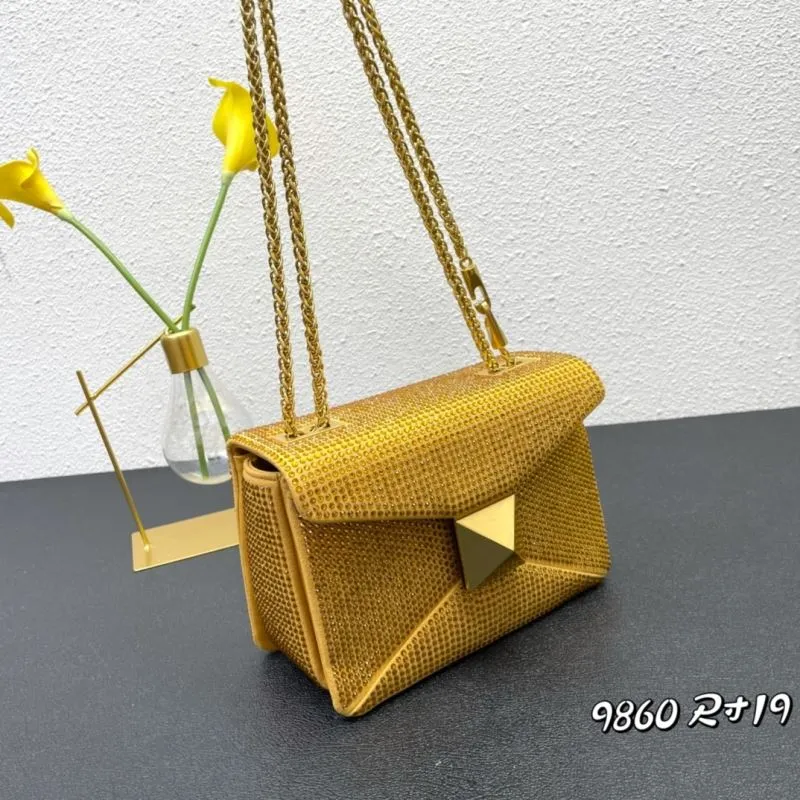 Valentino Gold Crystal Crossbody Satchel Bag 9860 Size 19 - Image 4