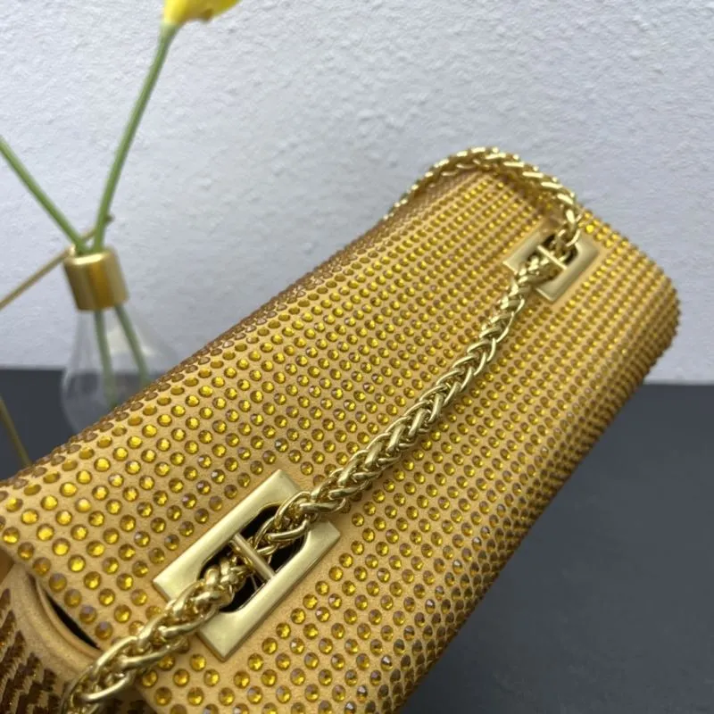 Valentino Gold Crystal Crossbody Satchel Bag 9860 Size 19 - Image 6