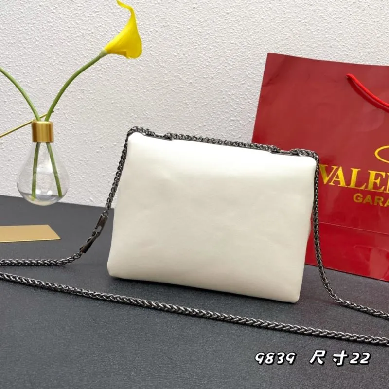 Valentino White Chain Satchel Bag 9839 Size 22 - Image 3