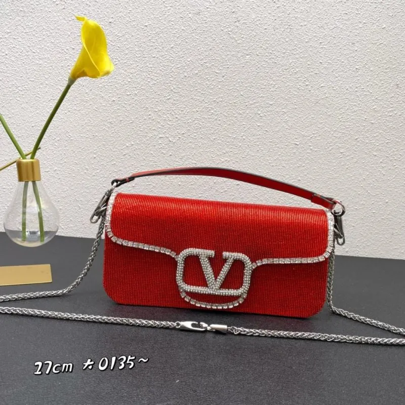 Valentino Red Rhinestone Crossbody Satchel Bag 855