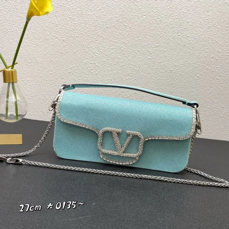 Valentino Light Blue Rhinestone Satchel Bag 856