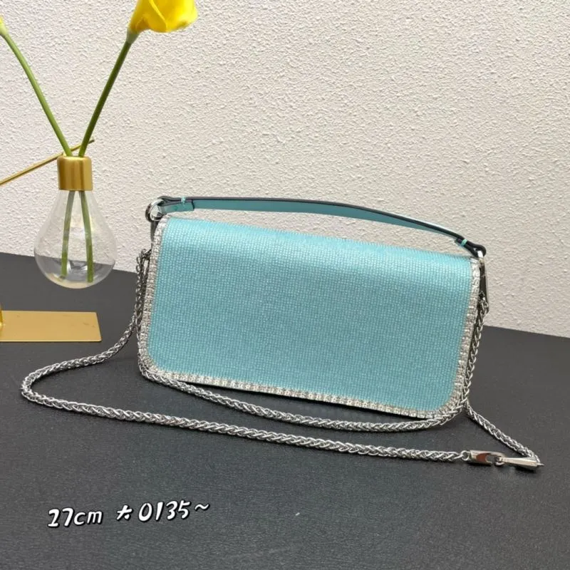 Alternative view of Valentino Light Blue Rhinestone Satchel Bag 856