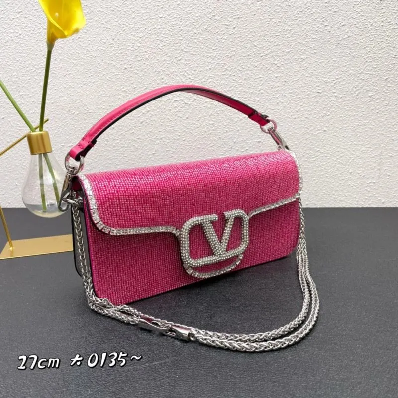 Valentino Hot Pink Rhinestone Satchel Bag 27cm 0135 - Image 3