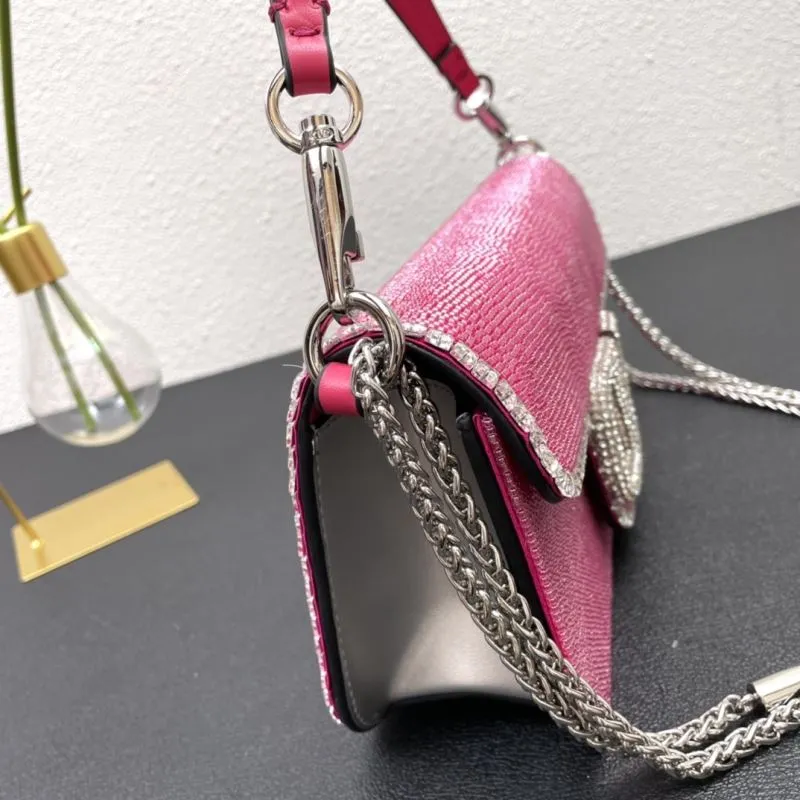 Valentino Hot Pink Rhinestone Satchel Bag 27cm 0135 - Image 4