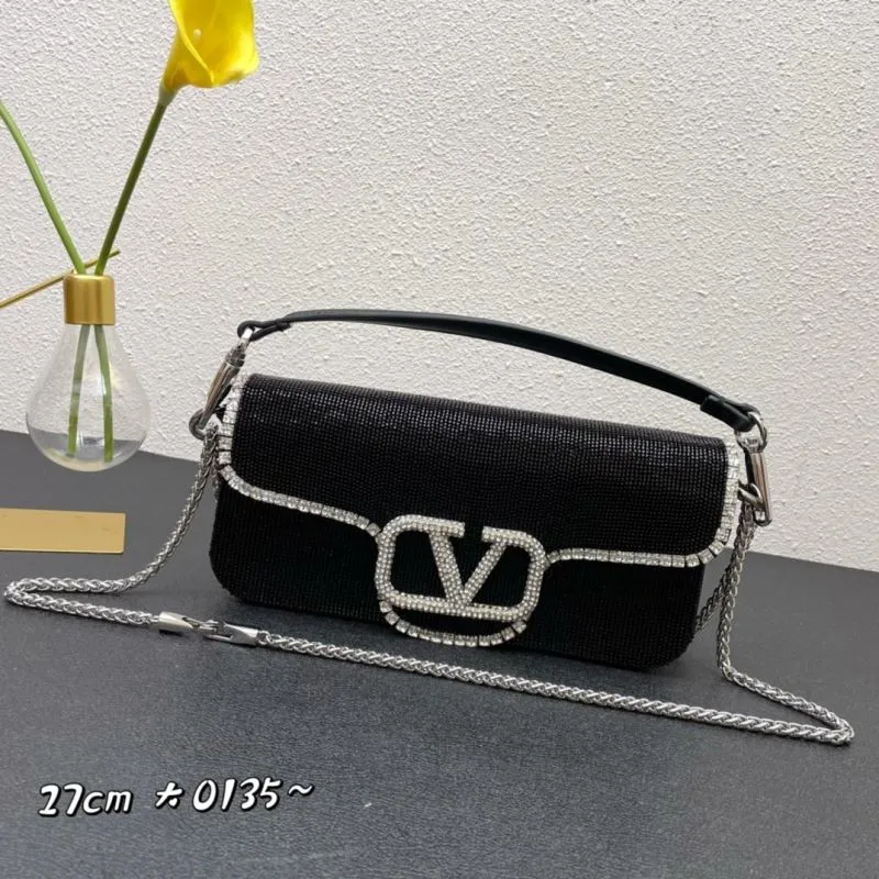 Valentino Black Rhinestone Satchel Shoulder Bag 27cm 0135